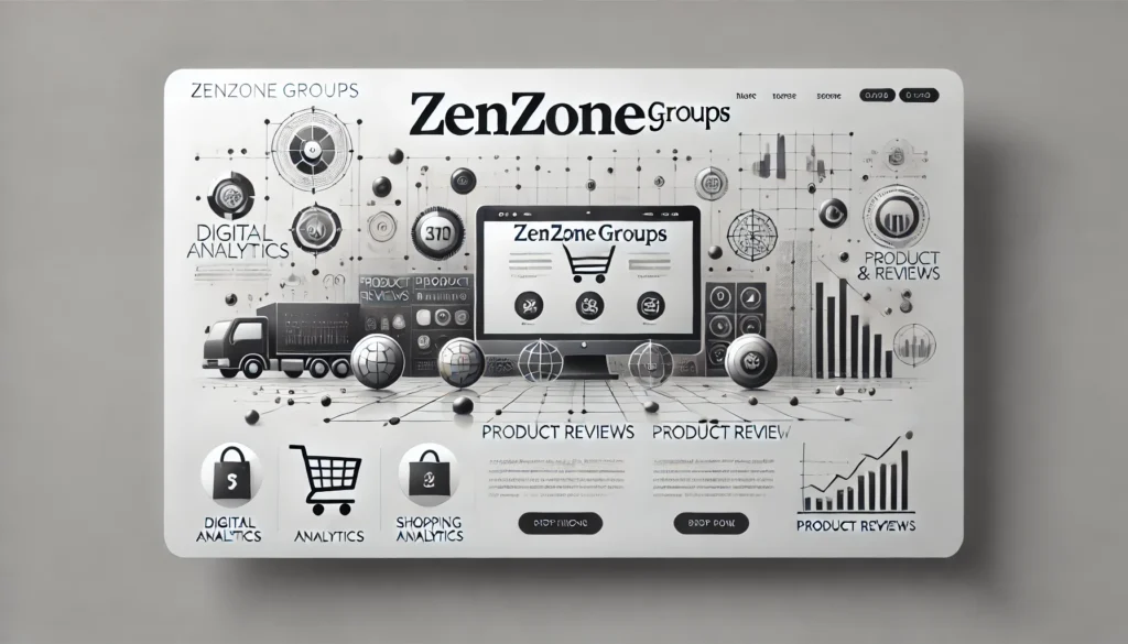 DALL·E 2025-03-14 16.01.04 - A sleek and modern website banner for ZenZoneGroups.com, a company specializing in product reviews and marketing. The design features a professional l